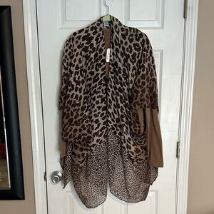 Christopher & Banks Tan shirt and Animal Print Open Cardigan